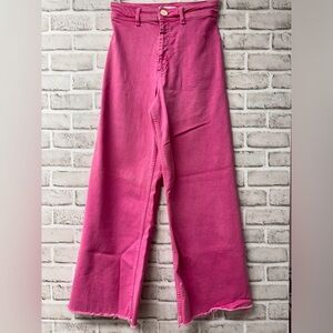 Zara jeans sz 4 raspberry sorbet color. Zip front, raw hem, high waist, wide leg